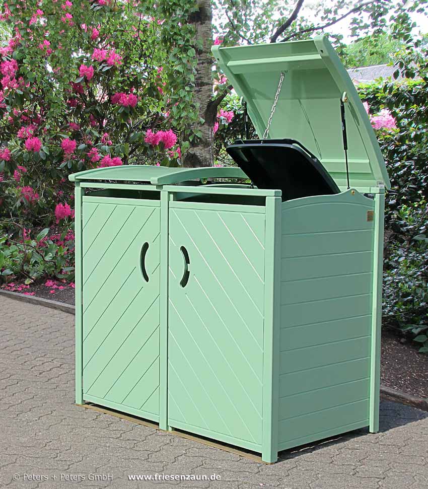 Mülltonnenbox Hartholz - grün endlackiert - 25 Jahre Garantie