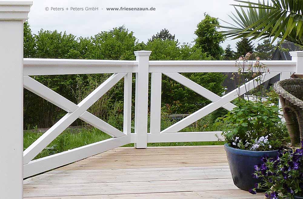 Geländer für Balkon, Garten und Terrasse, Hartholz WEISS + RAL mit 25