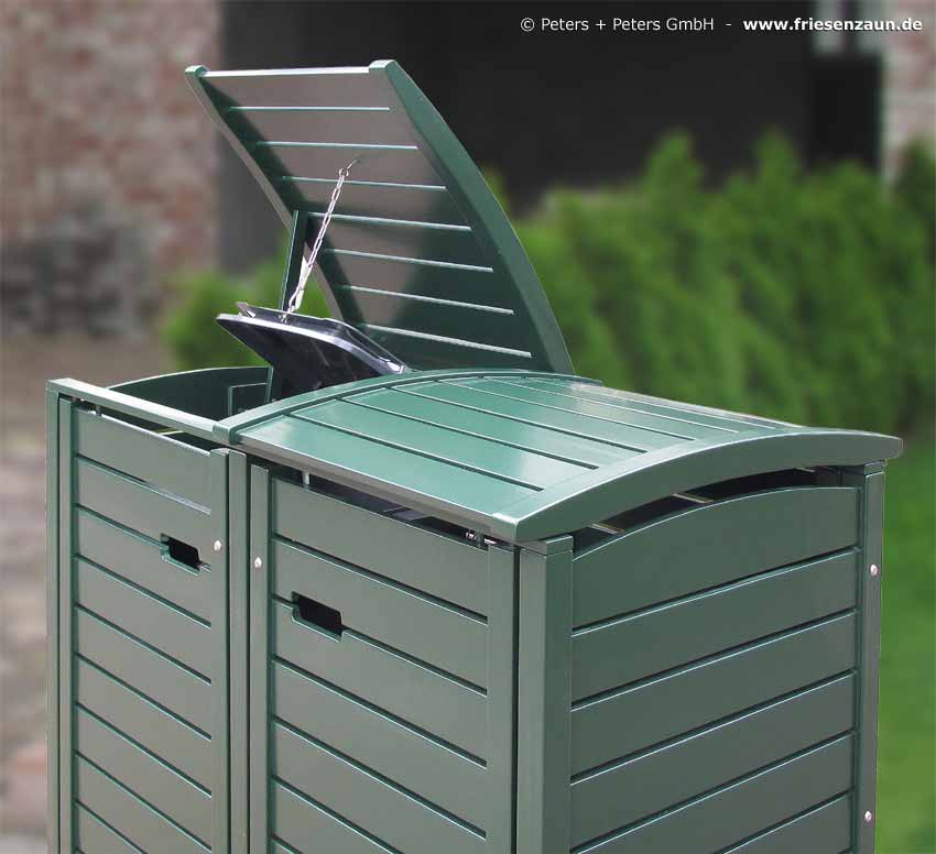 Mülltonnenbox Hartholz - grün endlackiert - 25 Jahre Garantie
