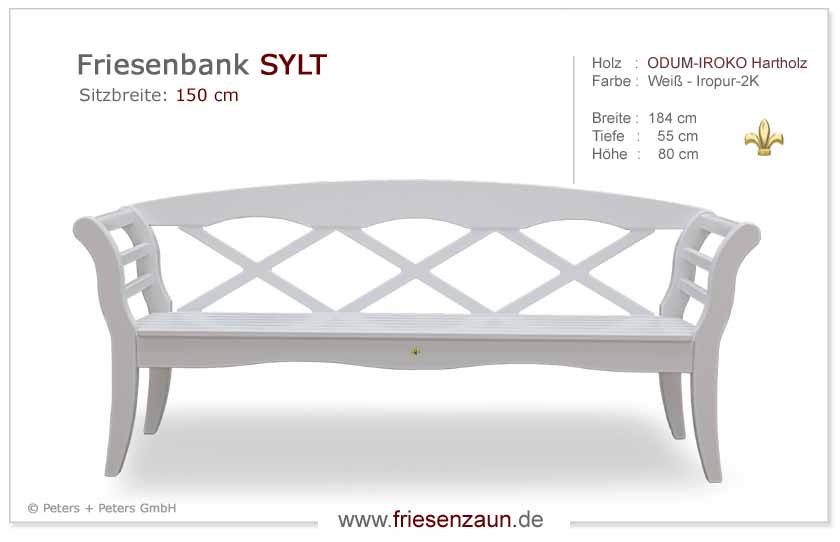 Friesenbank - Sylter Gartenbank - Weiße Friesenbänke mit 25 Jahren Garantie