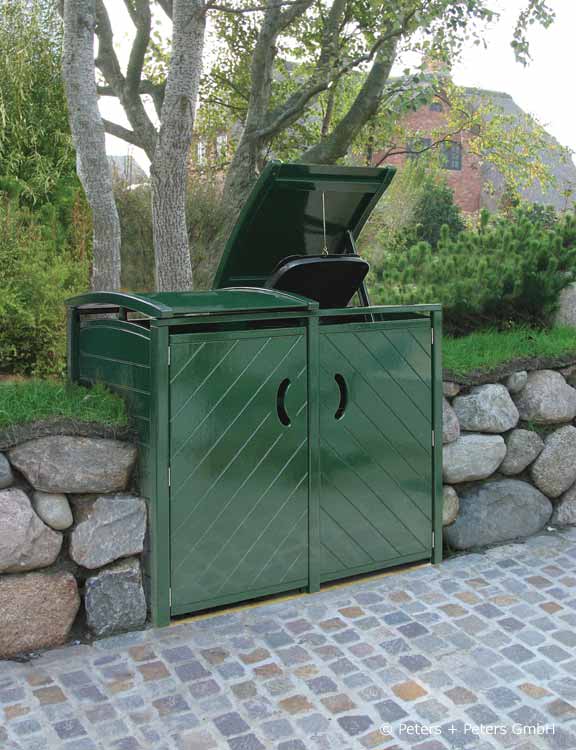 Mülltonnenbox Hartholz - grün endlackiert - 25 Jahre Garantie