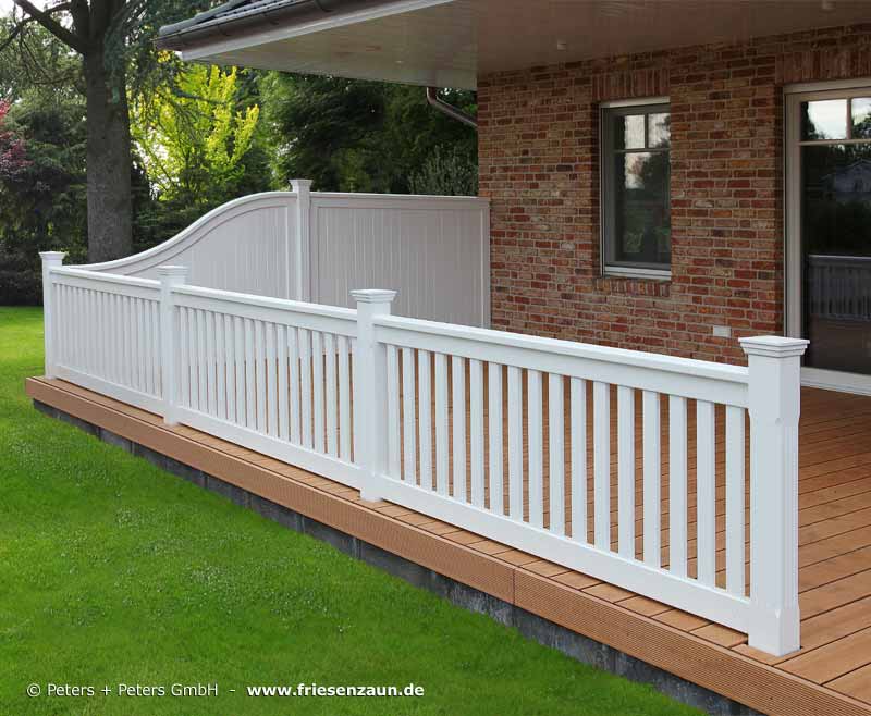 Geländer für Balkon, Garten und Terrasse, Hartholz WEISS + RAL mit 25