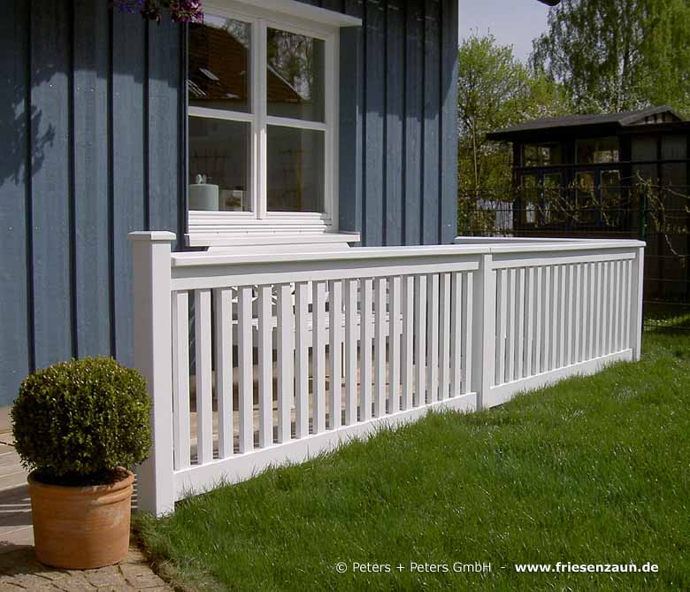 Geländer für Balkon, Garten und Terrasse, Hartholz WEISS + RAL mit 25