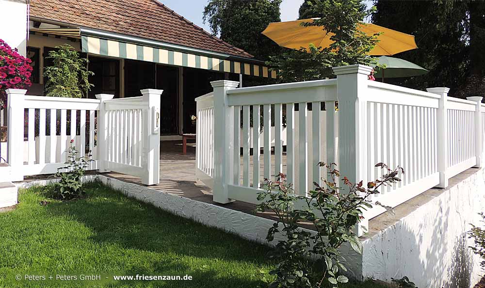 Geländer für Balkon, Garten und Terrasse, Hartholz WEISS + RAL mit 25