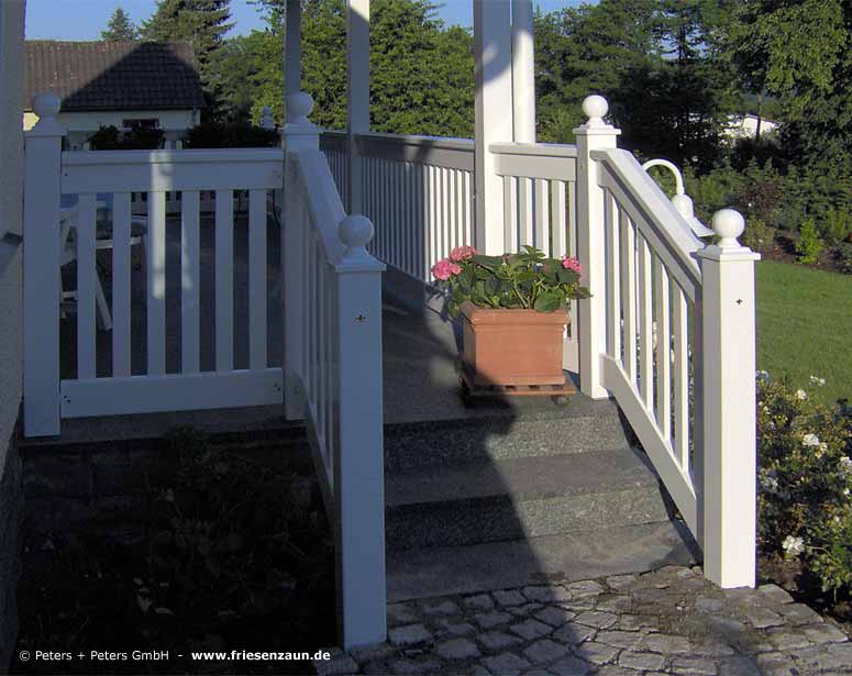 Geländer für Balkon, Garten und Terrasse, Hartholz WEISS + RAL mit 25