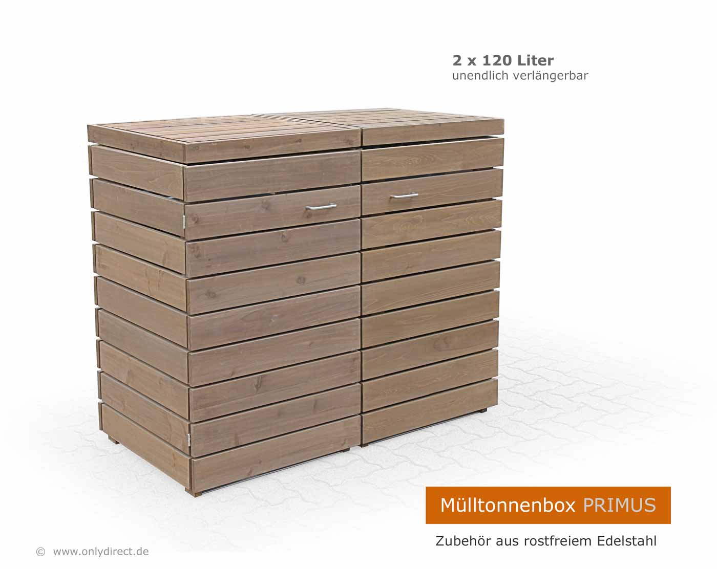 Mülltonnenbox PRIMUS für 120 und 240 Liter Mülltonnen - Extra stabile Ausführung - Asiatische Zeder (FSC) - unendlich verlängerbar