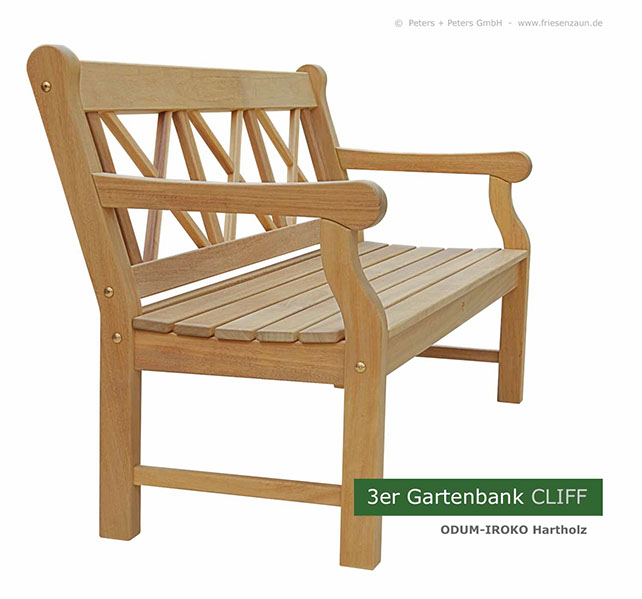 Klassische Holzgartenbank CLIFF - ODUM-IROKO Hartholz - Englische Gartenbänke aus deutscher Produktion