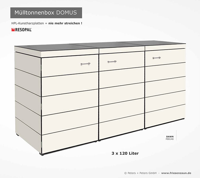 Moderne Mülltonnenbox DOMUS aus HPL-Dekorplatten - Tonnenhaus für 120 + 240 Liter&nbsp; Abfalltonnen - unendlich verlängerbar - Gasdruckfedern