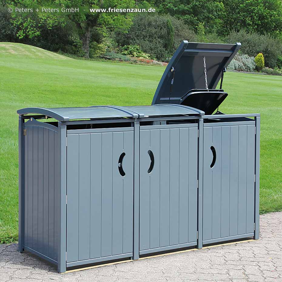 3 x 240 Liter oder 3 x 120 Liter Mülltonnenverkleidung SYLT - Holz grau lackiert