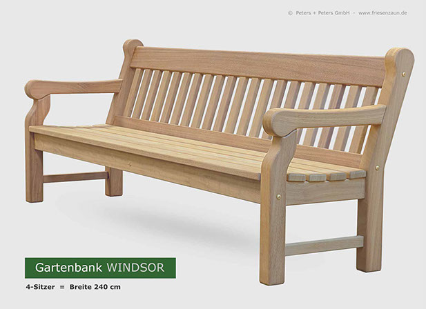 Englische Gartenbank WINDSOR grün - 2er + 3er Gartenbank Hartholz. Lieferbar in weiß oder in jedem anderen RAL-Farbton.