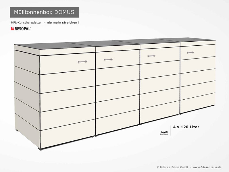 Moderne Mülltonnenbox DOMUS aus HPL-Dekorplatten - Tonnenhaus für 120 + 240 Liter&nbsp; Abfalltonnen - unendlich verlängerbar - Gasdruckfedern