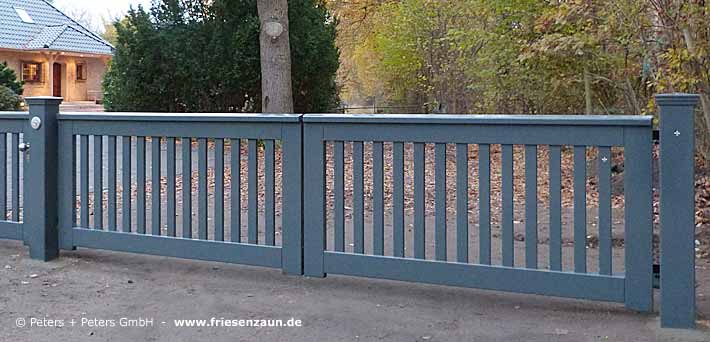 2-Flügel Gartentor OHLAND - Individuelle Holztore von Peters + Peters -  Anfertigung nach Maß aus dauerhaftem ODUM-IROKO Hartholz.