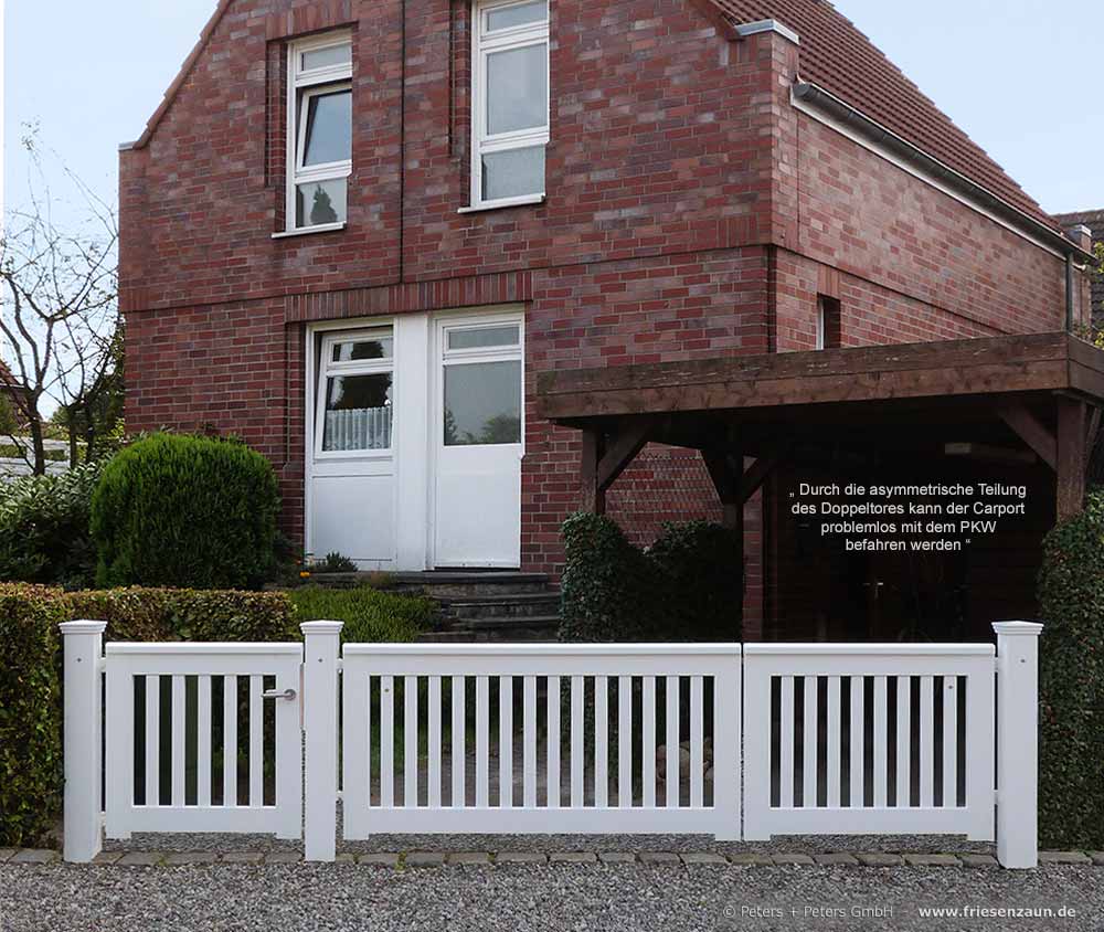 Einfahrtstor 2-Flügel OHLAND - Weiße Holztore mit der Golden Lilie.