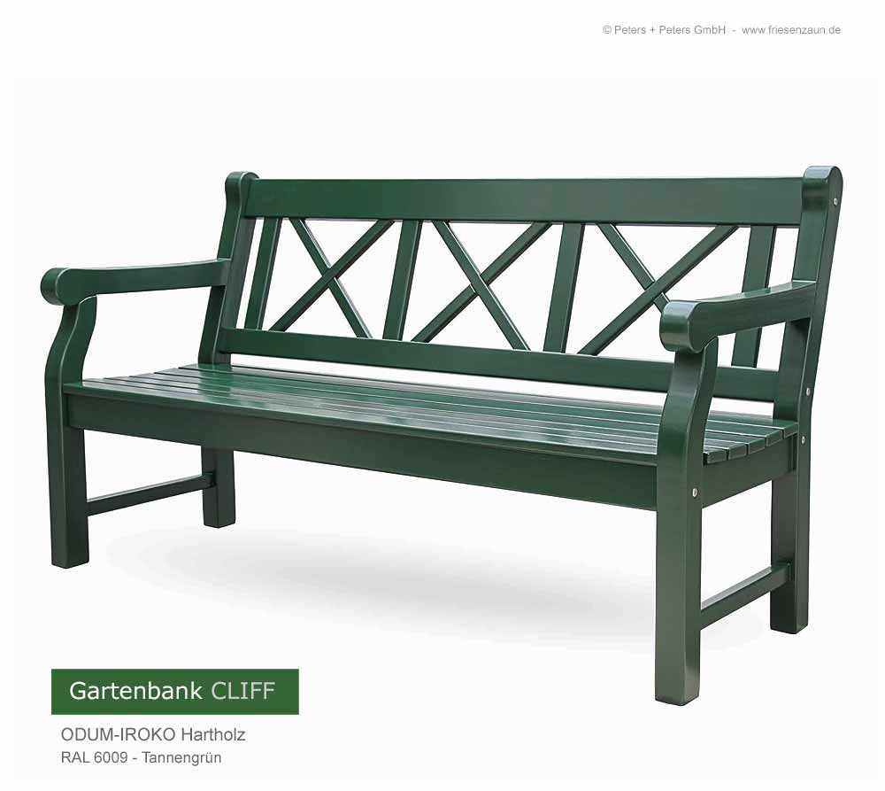 Klassische Holzgartenbank CLIFF - ODUM-IROKO Hartholz - Englische Gartenbänke aus deutscher Produktion