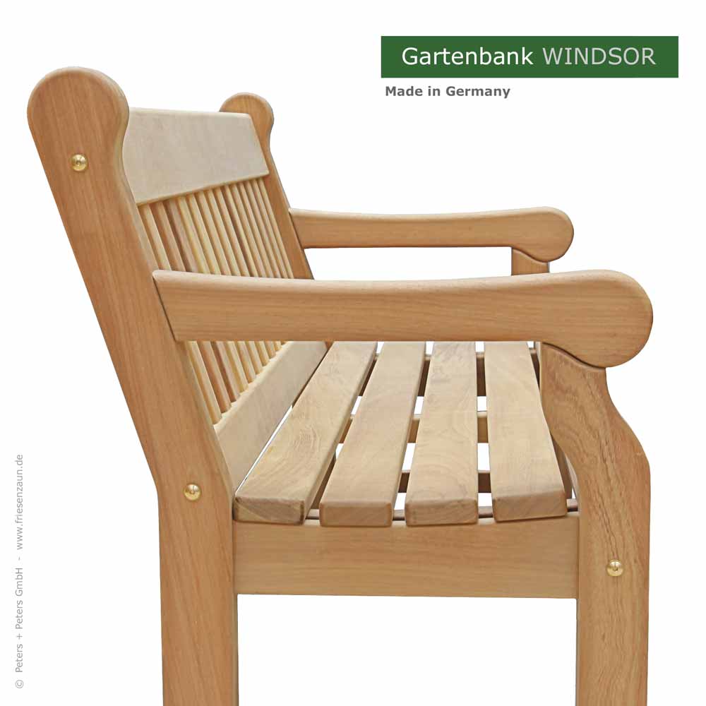 Englische Gartenbank WINDSOR grün - 2er + 3er Gartenbank Hartholz. Lieferbar in weiß oder in jedem anderen RAL-Farbton.