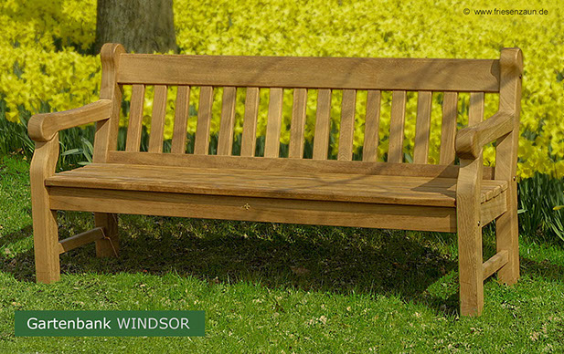 Englische Gartenbank WINDSOR  3er Gartenbank Hartholz. Lieferbar in weiß oder in jedem anderen RAL-Farbton.