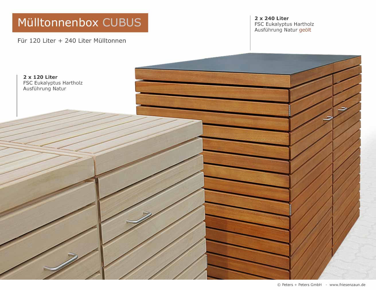 Vergleich Farbton FSC Hartholz  Natur und geölt - Mülltonnenboxen CUBUS