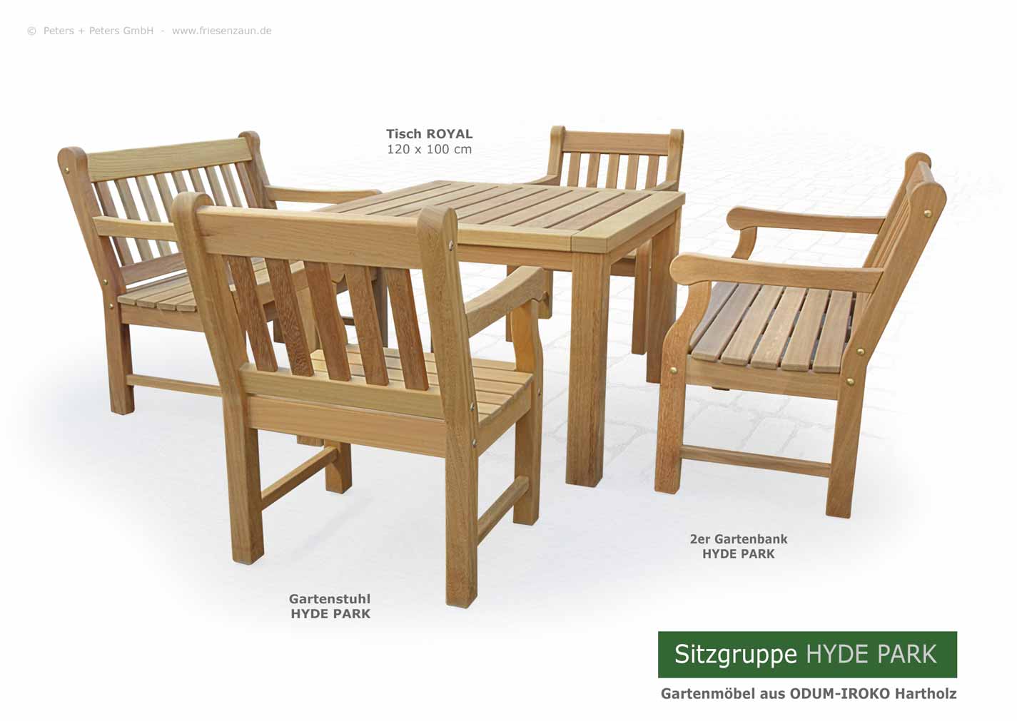 Englische Gartenbänke HYDE PARK aus ODUM-IROKO Hartholz - Weiße Holzgartenbänke Made in Germany