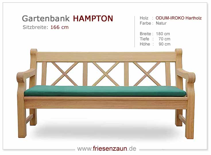 3er Gartenbank HAMPTON - extra massive Holzbank mit Kreuzen - Lieferbar auch in weiß oder in jedem anderen RAL-Farbton.