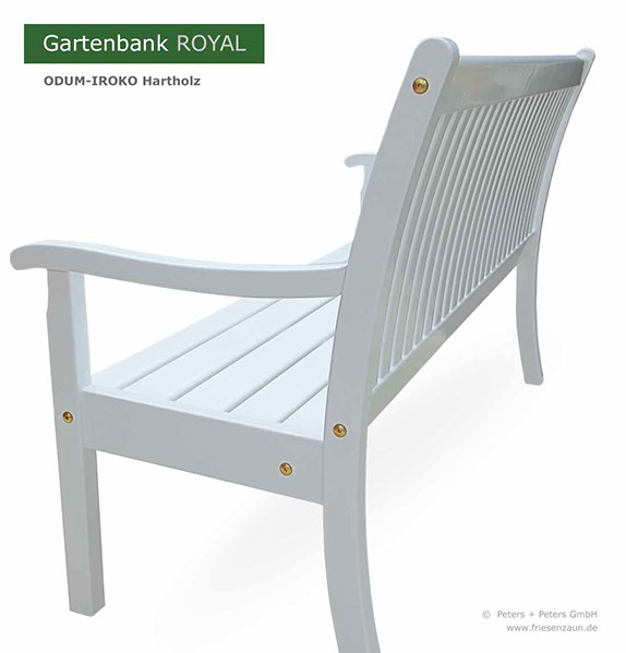 Gartenbank ROYAL - Eine stabile Holz Gartenbank aus ODUM-IROKO Hartholz -  Lieferbar in natur, weiß oder in jedem anderen RAL-Farbton.