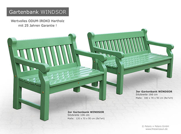 4er Gartenbank Windsor -  Gesamtbreite 240 cm - Sitzbreite 226 cm. Lieferbar in weiß oder in jedem anderen RAL-Farbton.