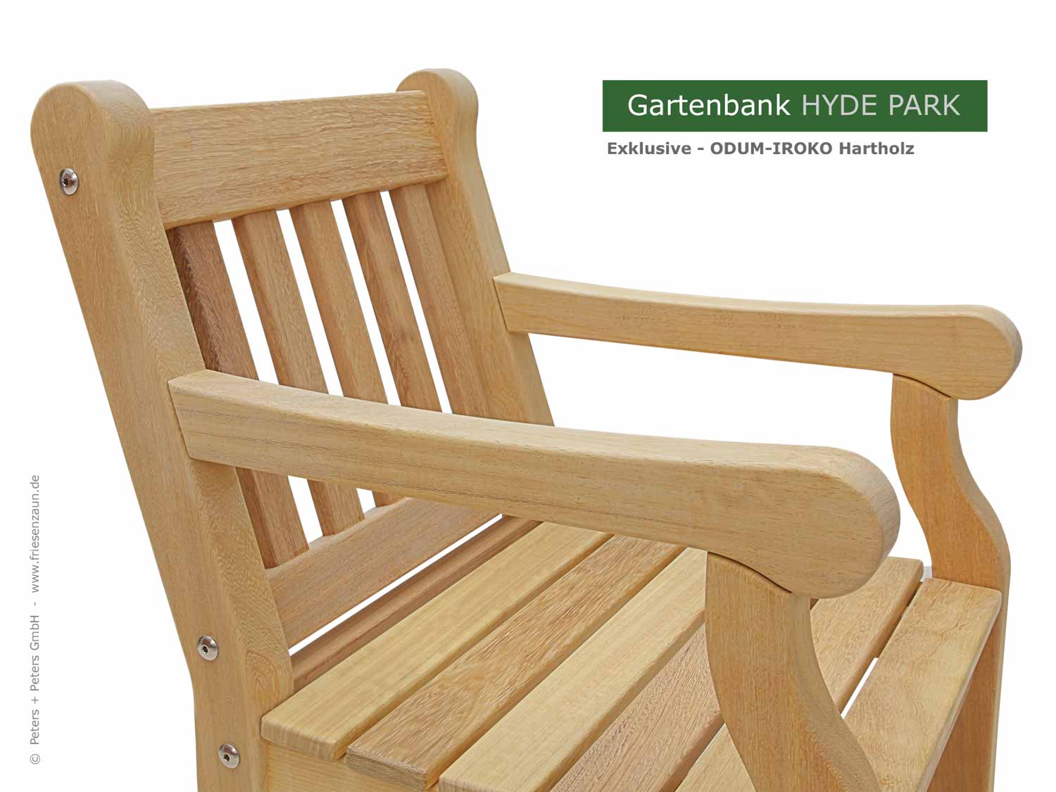 Englische Gartenbänke HYDE PARK aus ODUM-IROKO Hartholz - Weiße Holzgartenbänke Made in Germany