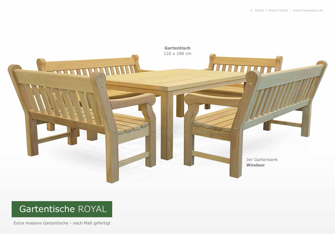 Gartentische aus dauerhaftem ODUM-IROKO Hartholz - Anfertigung nach Maß. Lieferbar in Natur, weiß und mehr als 200 RAL-Farben