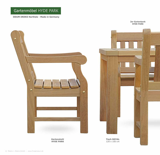 Englische Gartenbänke HYDE PARK aus ODUM-IROKO Hartholz - Weiße Holzgartenbänke Made in Germany