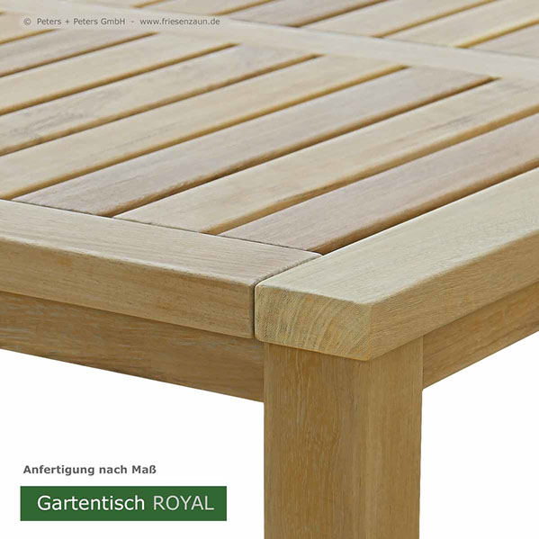 Gartentische aus dauerhaftem ODUM-IROKO Hartholz - Anfertigung nach Maß. Lieferbar in Natur, weiß und mehr als 200 RAL-Farben