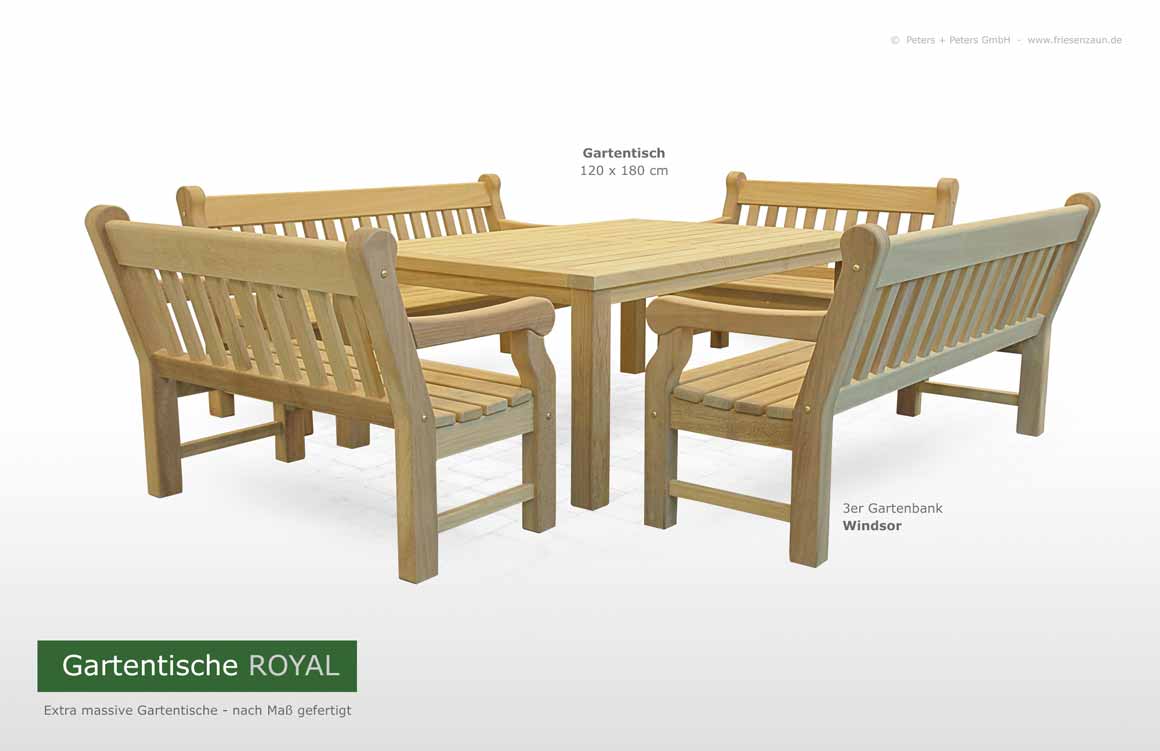 Gartentische aus dauerhaftem ODUM-IROKO Hartholz - Anfertigung nach Maß. Lieferbar in Natur, weiß und mehr als 200 RAL-Farben
