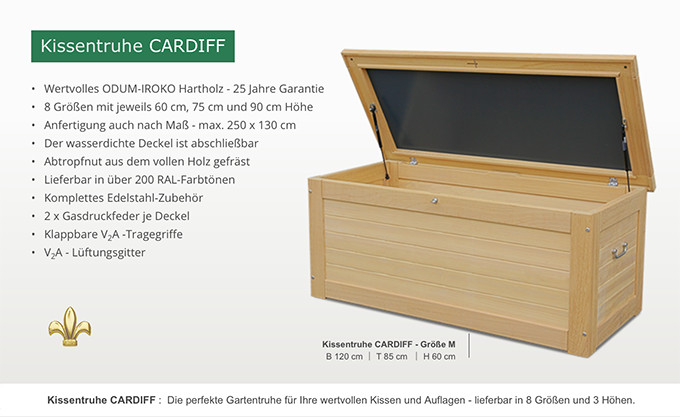 Premium Kissentruhe aus wertvollem Hartholz - Edelstahlzubehör - Gasdruckfedern - weiß, grün RAL lackiert - Auflagentruhe für Haus Garten Balkon