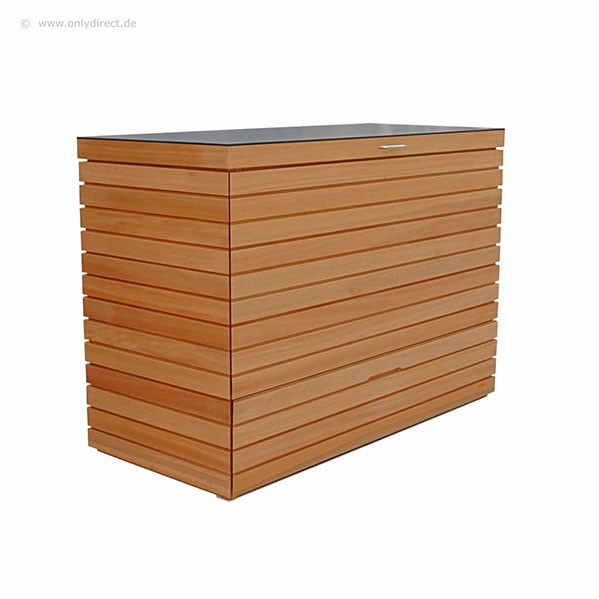 Moderne Kissentruhe CUBUS - astfreies FSC Eukalpthus Hartholz - extra stabile Ausführung - 2 Stück Gasdruckfedern je Deckel.