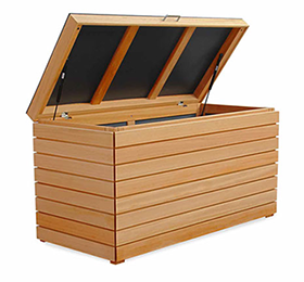 Kissentruhe Gartenbox CUBUS - FSC Eukalyptus Hartholz Ausführung - auch mit einer zusätzlichen Schublade lieferbar.