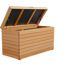 Kissenbox mit optional erhältlicher Schublade - Mehr Stauraum bei gleicher Grundfläche - Für mehr Ordnung auf der Terrasse.