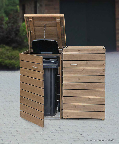 2 x 120 Liter Mülltonnenhaus PRIMUS - Asiatische Zeder FSC - unendlich verlängerbar - Modernes Cubus-Design.