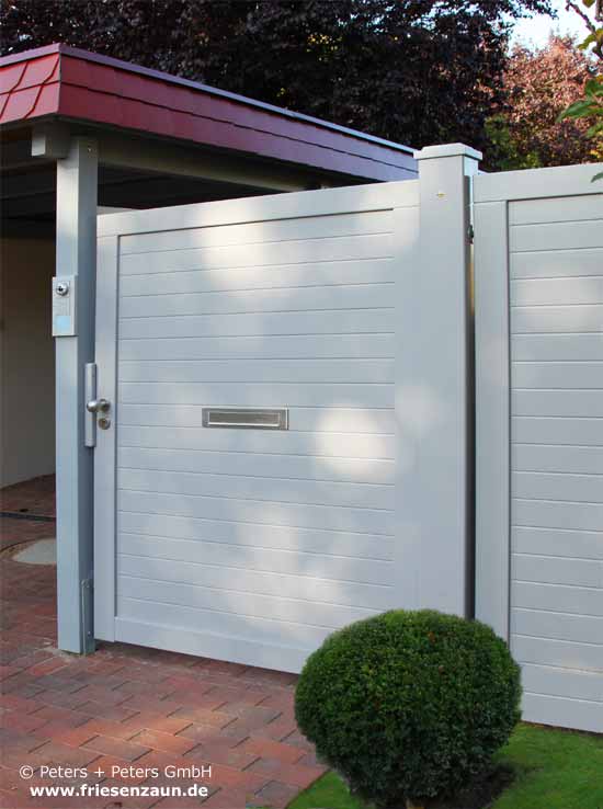 Gartentor mit Sichtschutz - Einzeltor Hartholz grau lackiert.