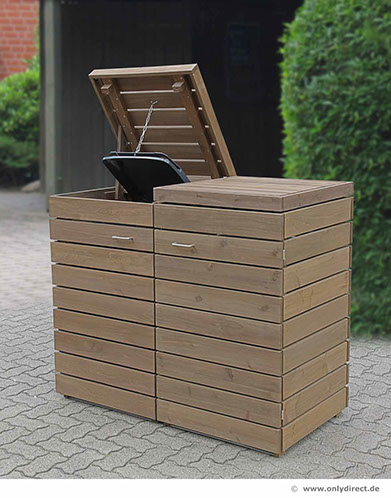 2 x 120 Liter Mülltonnenbox PRIMUS - Asiatische Zeder FSC - unendlich verlängerbar - Modernes Cubus-Design.