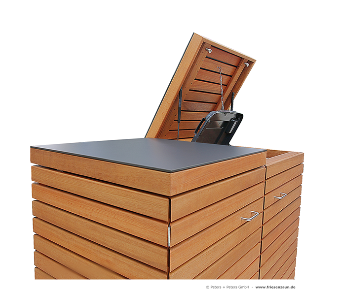 Tonnenverkleidung Sichtschutz Abfalltonne 120 + 240 Liter Mülltonnen - Müllbox Hartholz  mit Edelstahl-Zubehör