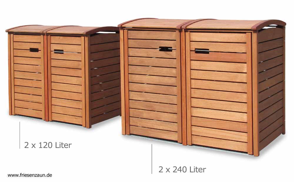Größenvergleich Mülltonnenbox CLASSIC geölt - 2 x 120 Liter und 2 x 240 Liter