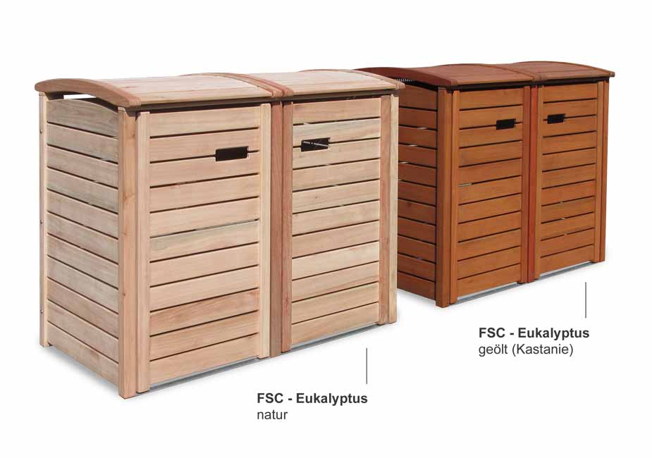 Mülltonnenboxen CLASSIC - FSC Hartholz - astfrei - Oberfläche natur unbehandelt oder Holz Natur geölt