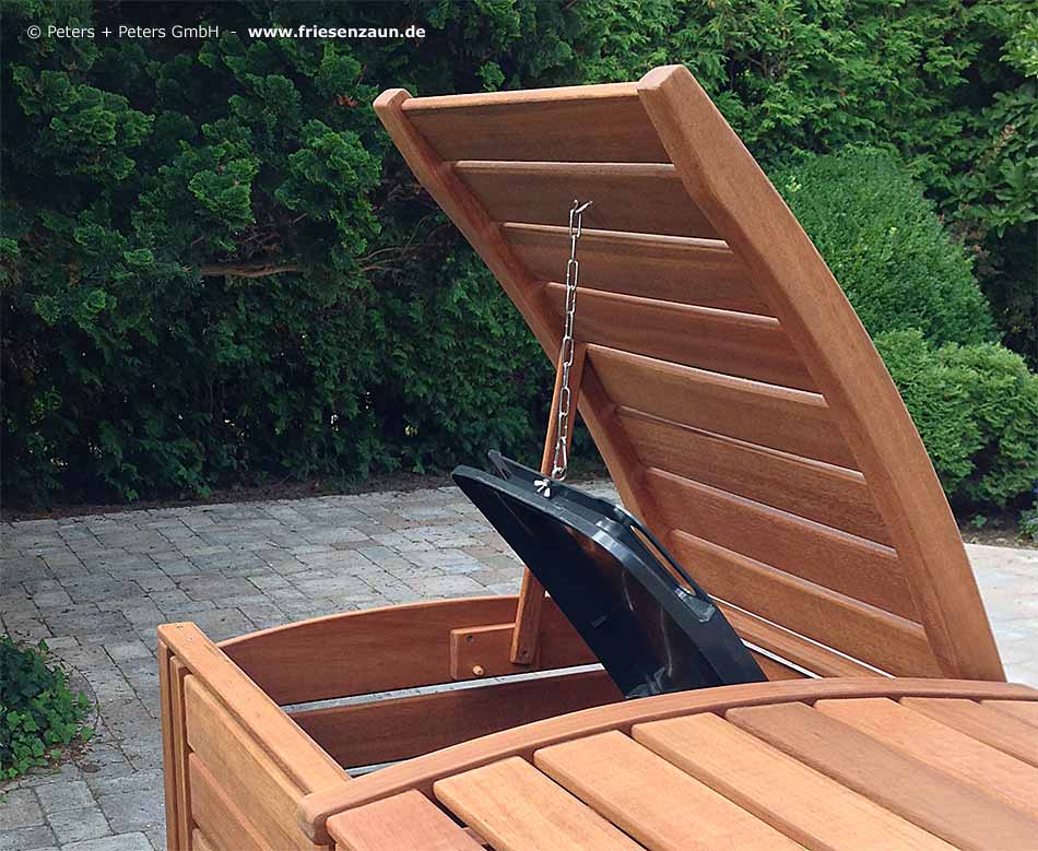 Astreines Hartholz im Farbton Kastanie geölt - Mülltonnenbox CLASSIC 2 x 120 Liter