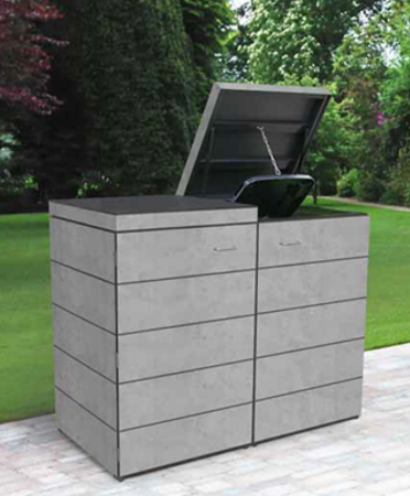 2 x 120 Liter Mülltonnenbox - Müllbox Domus aus wartungsfreien HPL-Dekorplaten - Viele Farben und Dekore lieferbar - Gasdruckfedern