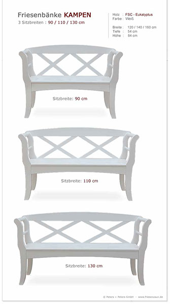 4er Gartenbank Windsor -  Gesamtbreite 240 cm - Sitzbreite 226 cm. Lieferbar in weiß oder in jedem anderen RAL-Farbton.