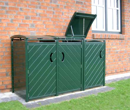 Tonnenschrank Hartholz RAL 6009 tannengrün - Mülltonnenverkleidung für ein, zwei oder drei Mülltonnen á 120 / 240 Liter.